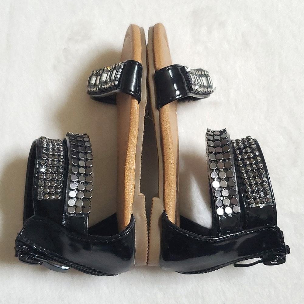 Black Rhinestone & Metal Zip Back Sandals Baby Girl Size 5 Shoes - Picture 10 of 11